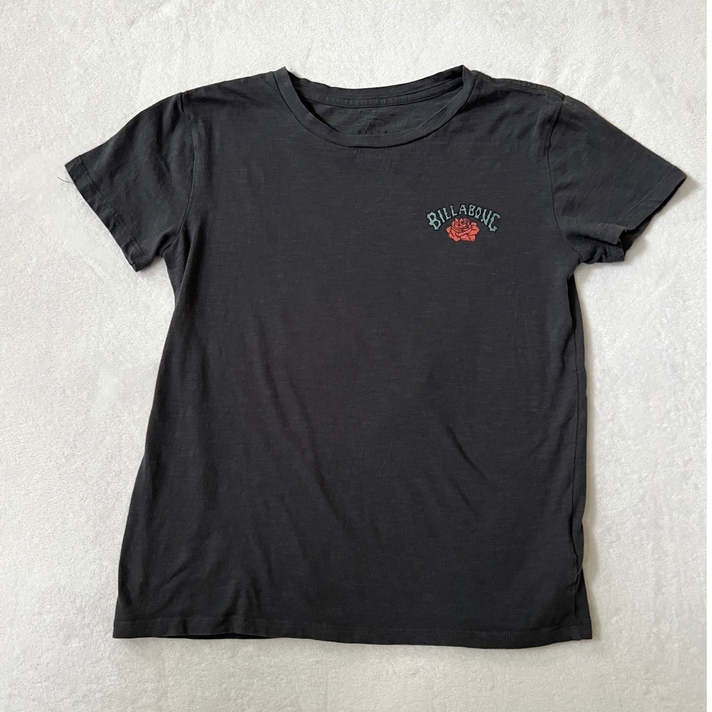 Billabong Graphic T-Shirt Black Rose Mountain Short Sleeve Tee Small
